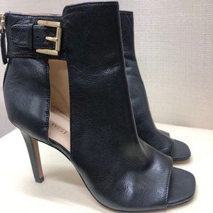 Nine West black leather heels bootie 6